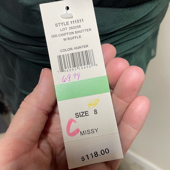 NWT SL Fashions Chiffon Shutter Dress w. Ruffle - GORGEOUS Hunter Green - Picture 5 of 10